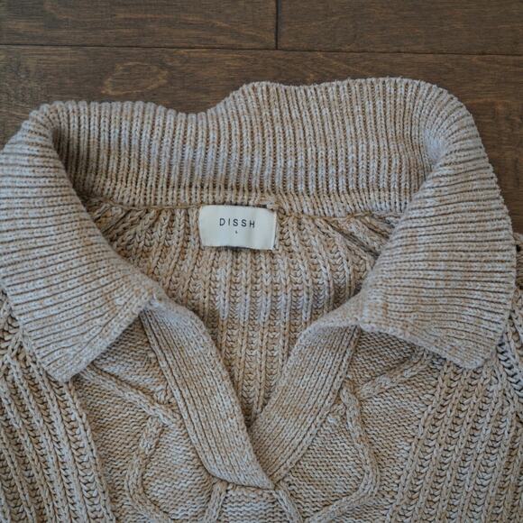 Dissh Sweater Womens Size Large Beige Knit Cropped Long Sleeve V-Neck Pullover - Picture 4 of 11